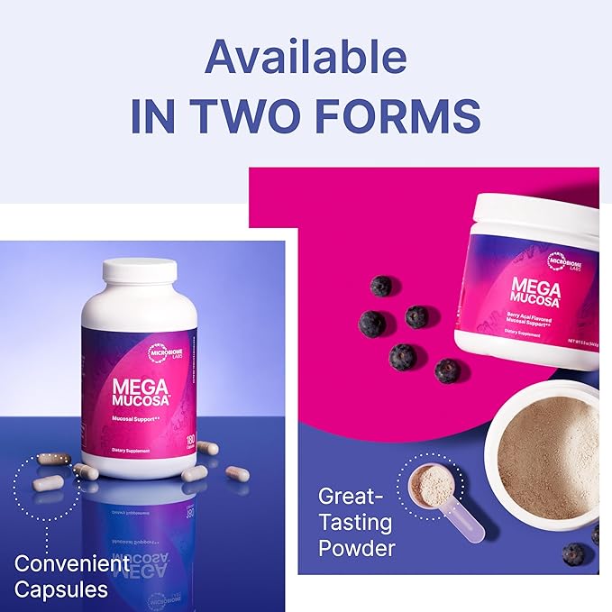 Microbiome Labs MegaMucosa - Amino Acids Supplement with Dairy-Free Immunoglobulins - Gut Health + Immune Support for Women & Men - for Complete Mucosal Support (180 Capsules)