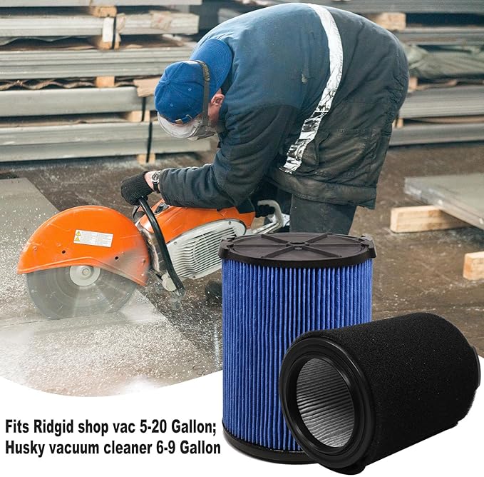 2 Pack VF5000 Filter for Ridgid Shop Vac 5-20 Gallon Wet Dry Vacuums, 3 Layer Pleated Vacuum Filter Fit Models WD1450 WD0970 WD1270 WD06700 WD1851 WD1680 RV2400A(with 4pcs Foam Sleeve)