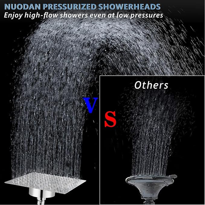 High Pressure Rain Shower Head with Filtered - 10" All Metal Square Showerhead Filter for Remove Chlorine and Harmful Substances, Chrome