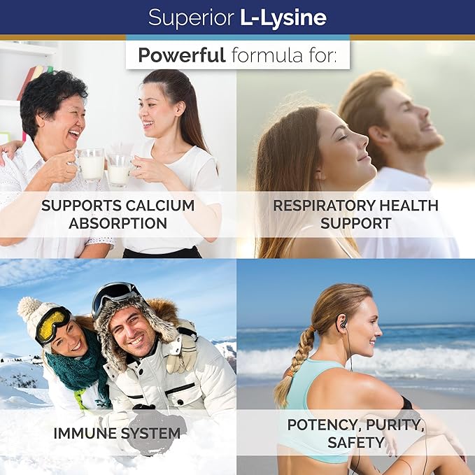 Superior Labs L-Lysine 500 mg Capsules, Pure Non-GMO, Third-Party Tested, No Fillers, Gluten Free, Supports Immune System, Promotes Calcium Absorption, 120 Caps