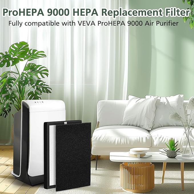 isinlive 4-Pack ProHEPA 9000 Replacement Filters, Compatible with VEVA ProHEPA 9000 Air Pur ifiers, Including 4 Pack HEPA Filters + 8 Activated Carbon Pre-Filters