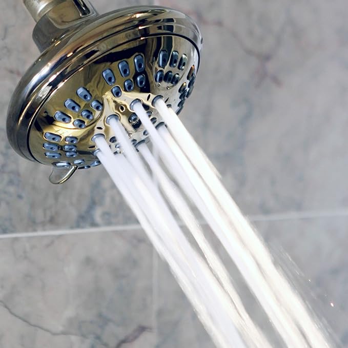 Aqua Elegante Luxury Shower Head - 1.8 GPM, Polished Brass, 6 Settings, BPA Free, Self-Cleaning Nozzles, Durable Brass Fittings