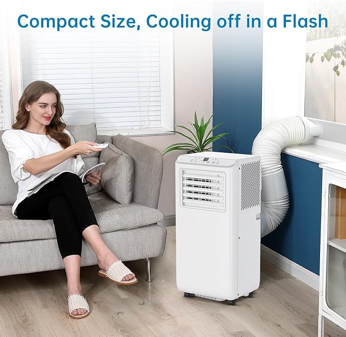 10,000 BTU Portable Air Conditioner for Rooms Up to 450 Sq.Ft, 3-In-1 Cooling, Dehumidifier & Fan with Remote, Ultra-Quiet 45dB, 24H Timer, Energy-Efficient & Easy-Move Design, White