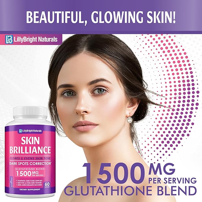 Glutathione Capsules - 1,500mcg L-Glutathione Supplement with Vitamin C - Skin Tone Enhancer - Targets Dark Spots & Acne Marks - Potent Antioxidant - 60 Skin Pills
