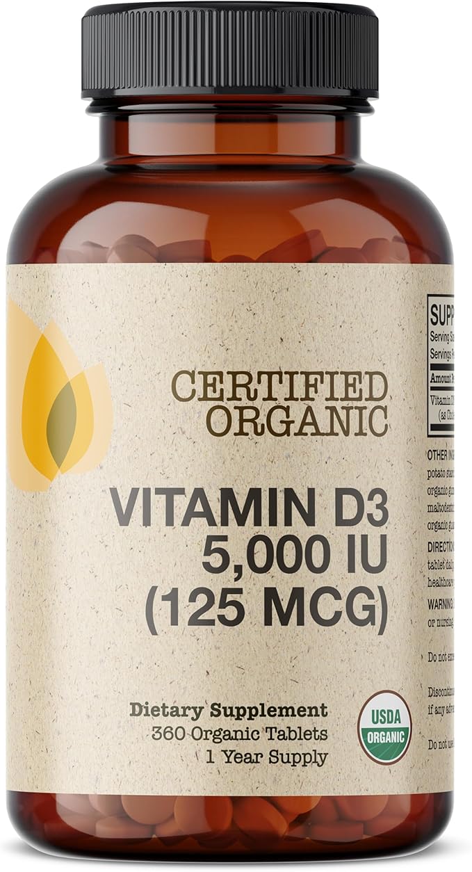 Futurebiotics Vitamin D3 5,000 IU (125 MCG), USDA Certified Organic Vitamin D Supplement, 360 Tablets