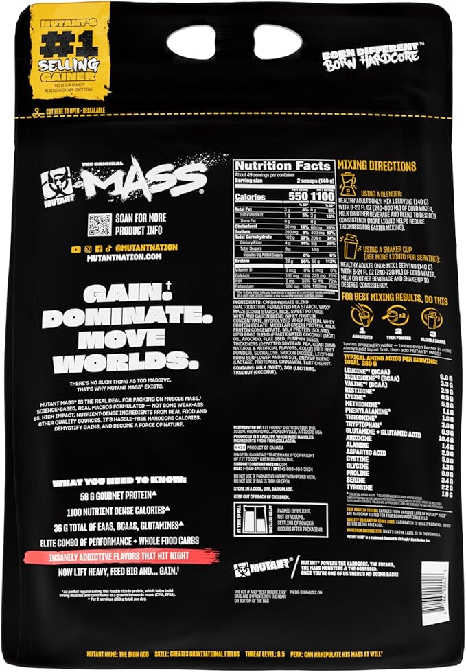 Mutant Mass Weight Gainer Protein Powder with Whey, and Casein Protein Blend for High-Calorie Workout Shakes, Smoothies, and Drinks, 15 lb - Strawberry Banana