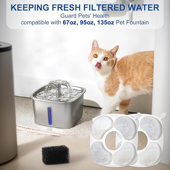 24 Pcs Cat Water Fountain Filters, 12 Pack Filters 12Pack Pre-Filter Sponges Replacement compatible with VEKEN® for 95oz/2.8L, 67oz, 135oz Automatic Pet Fountain Dog Water Fountain Dispenser