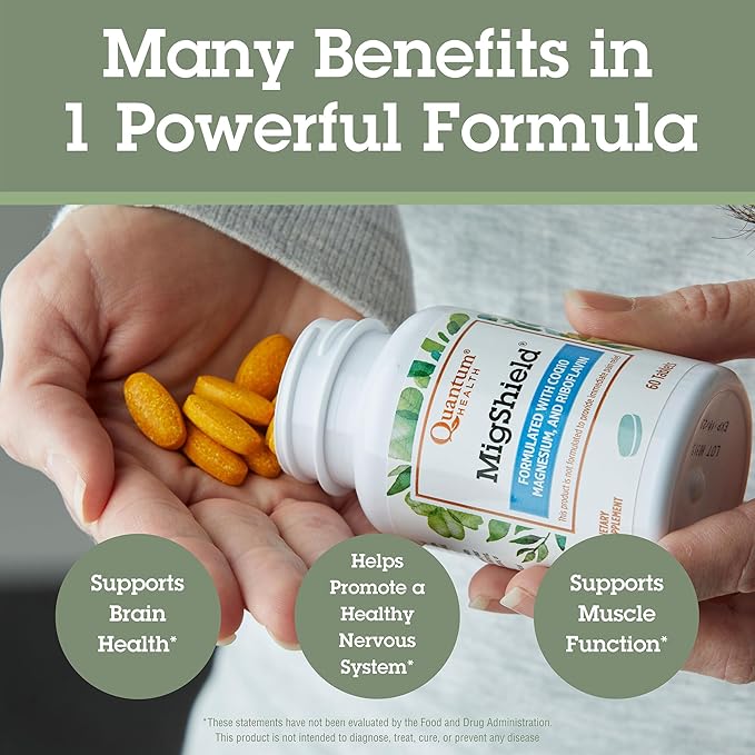 Quantum Health MigShield Magnesium Supplement with Riboflavin & CoQ10 Helps Promote Proper Function of Brain Heart & Muscles Daily Nutritional Essentials for Women & Men - 60 Tablets