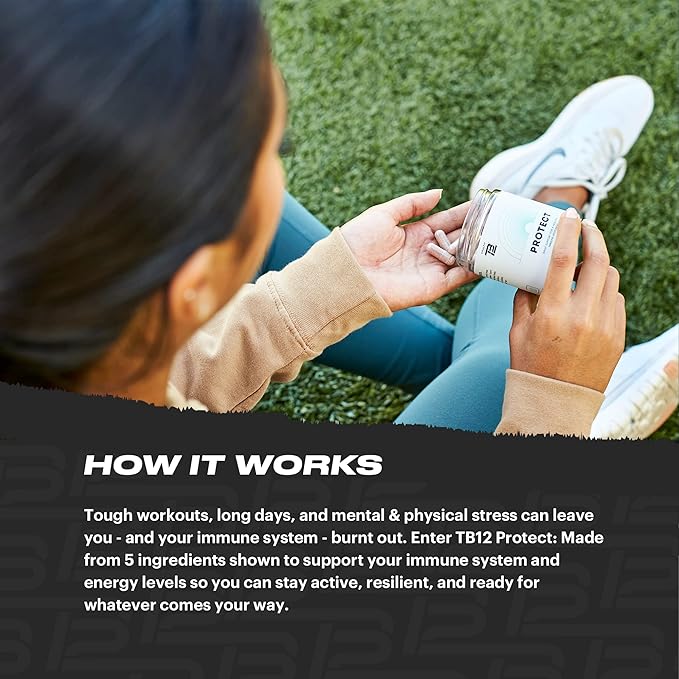 TB12 Protect - Premium 5 in 1 Immune Support Supplement with Zinc, Vitamin C, Beta Glucan, Larch Tree Extract, and Elderberry to Provide Daily Support to Immune System and Boost Energy Levels