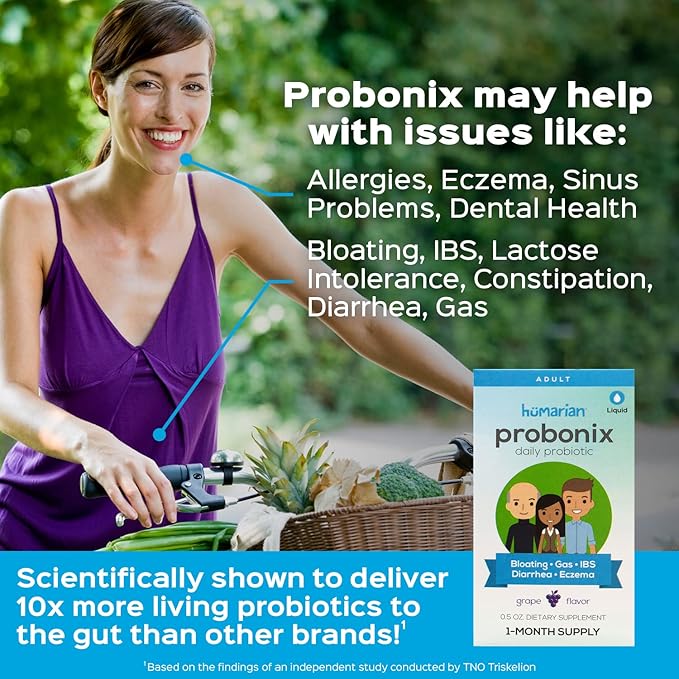 Probonix Humarian Liquid Probiotics for Adults - 12-Strain Probiotic Drops to Fortify Gut Health, Immunity and More - 30-Day Supply - Delicious Grape Flavor