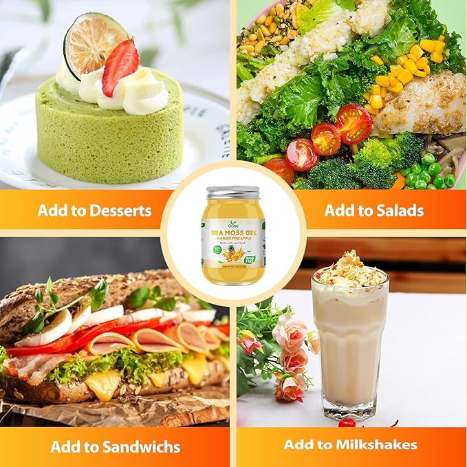Sea Moss Gel - 18.5OZ Mango Pineapple Flavor Sea Moss Gel Raw Nutritious Rich in 102 Vitamins and Minerals, Proteins & Vitamins, Vegan-Friendly