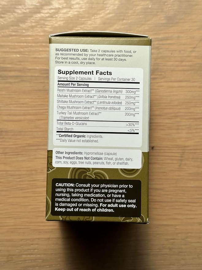 Mushroom Defense Formula - Immune Support Supplement | Organic Mushrooms, Hot Water Extracted - Reishi, Chaga, Maitake, Shiitake & Turkey Tail (60 Capsules)