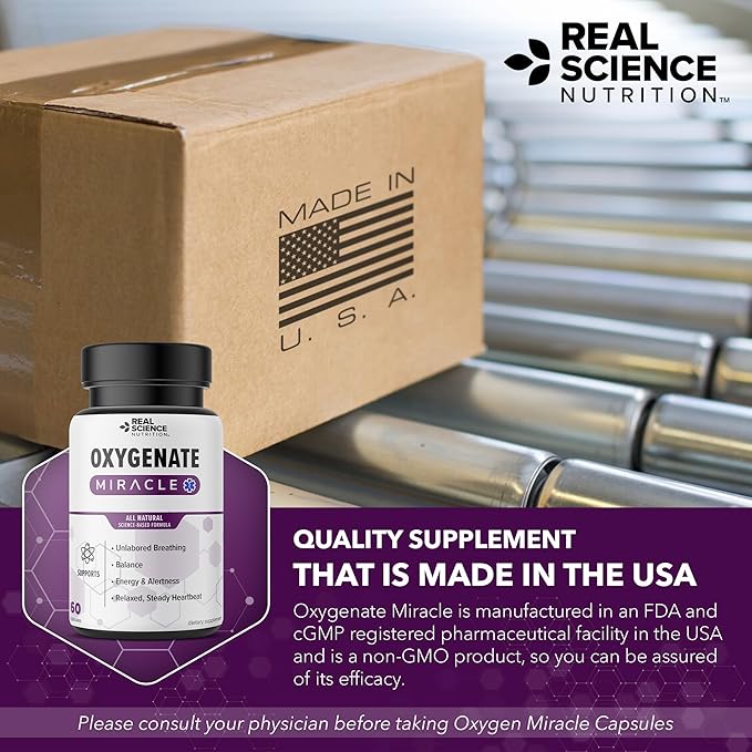 Real Science Oxygenate Miracle – Lung Support Supplement to Help Relieve Wheezing, Shortness of Breath, Rapid Heart Rate & Fatigue – Improves Circulation for Clear Lungs & Breath Support, 60 Caps