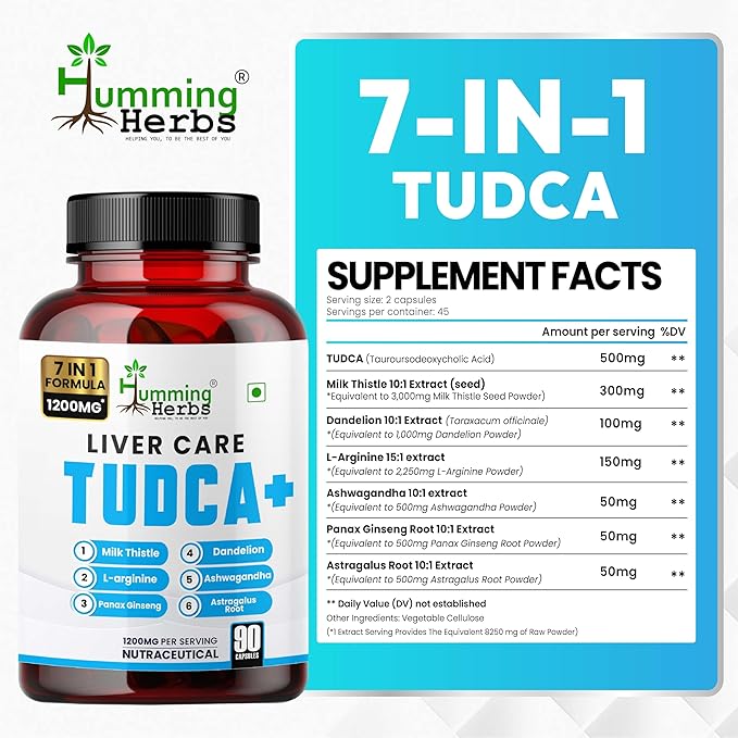 Liver Care TUDCA+ 7 in 1 Formula Blend of Tudca, L-Arginine, Milk Thistle, Dandelion, Ashwagandha, Panax Ginseng, Astragalus Root - 90 Cap