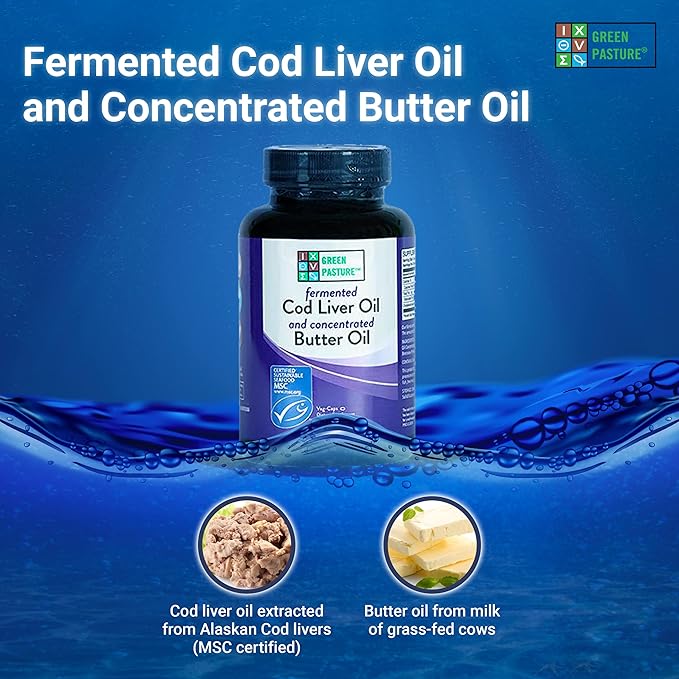 Green Pasture Bundle 120 Capsules Per Bottle - Fermented Cod Liver Oil with Butter Oil and Fermented Skate Liver Oil - With Vitamin A and D, EPA, DHA, Omega Fatty Acids - Non-Gelatin Fish Oil Capsules
