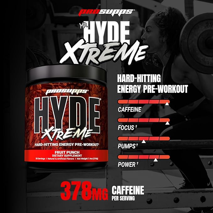 PROSUPPS Mr. Hyde Xtreme Pre Workout Powder with Creatine, Beta Alanine & Caffeine – Extreme Energy, Pumps, Focus & Performance - Fitness & Gym Supplements for Men & Women (Fruit Punch, 30 Servings)