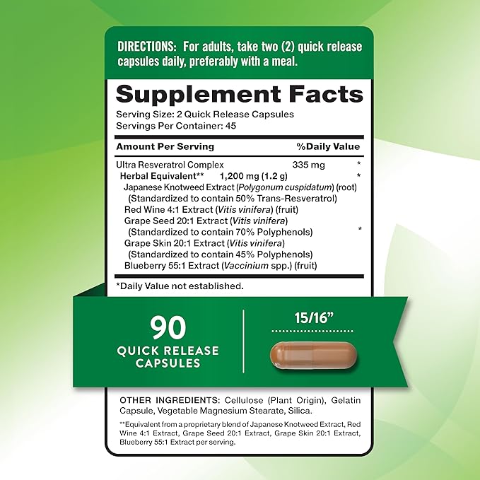Nature's Truth Resveratrol Complex 1200 mg | 90 Capsules | Non-GMO and Gluten Free Supplement