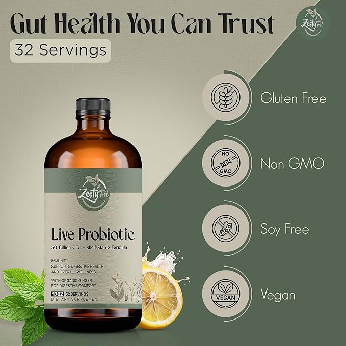 Liquid Probiotic - Natural Probiotic Blend with 50 Billion CFU - Helps Promote Immune Support & Gut Health for Men & Women - No Additives & Fillers -Vegan - Formulated in The USA, 17 fl oz
