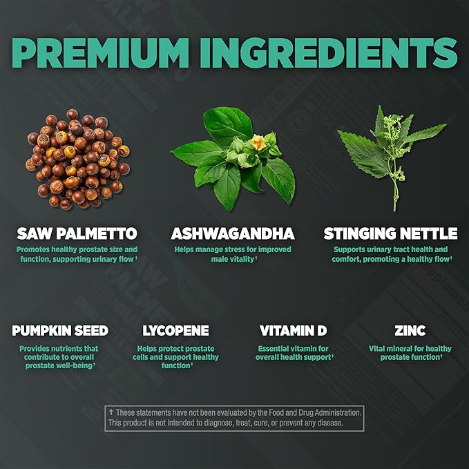 Prostate Premium - Saw Palmetto for Men, Stinging Nettle, Ashwagandha, Lycopene, Bladder & Urinary Relief, Prostate Supplement for Men, 60ct