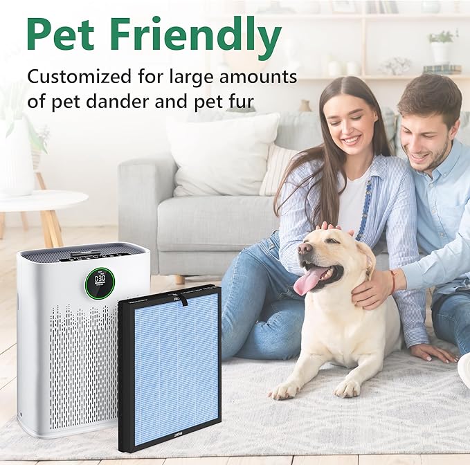 HAP603 H13 True HEPA Replacement Filter Compatible with ECOSELF HAP603 Air Cleaner Purifier, 3-in-1 Filter of HEPA and Activated Carbon Filters, 4 Packs, Blue