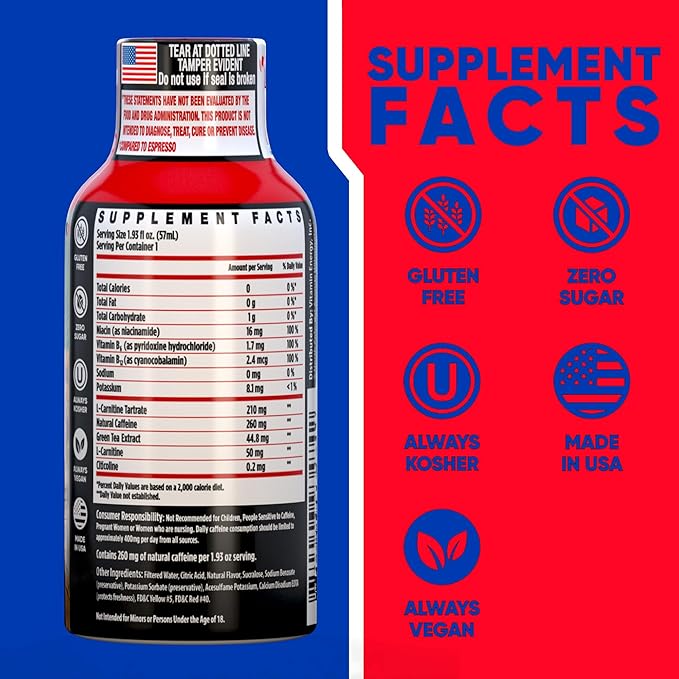 Vitamin Energy Focus+ Extra Strength Energy Shot Fruit Punch 48 Pack, 260mg Natural Caffeine, B-Vitamins, CoQ10, Amino Acids, Focus, Productivity & Clarity, Zero Sugar, Gluten-Free, 1.93 fl oz