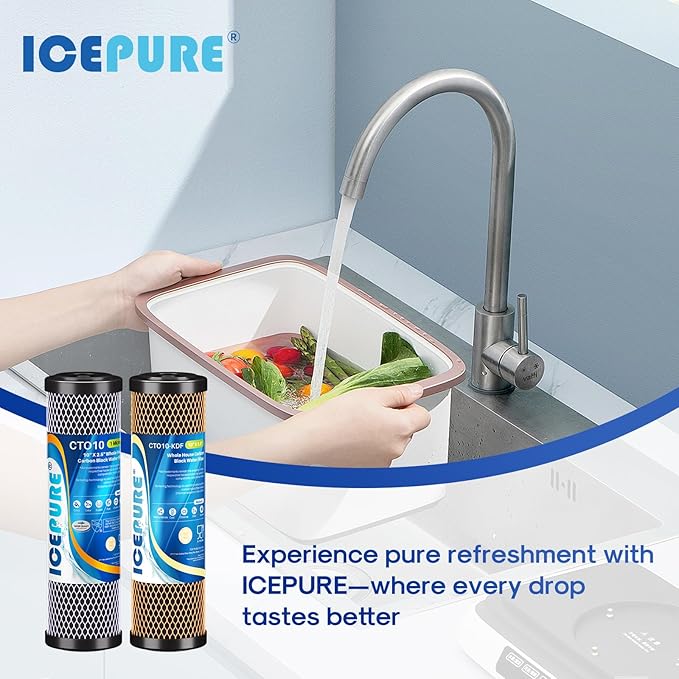 ICEPURE 2-Stage 1 Micron 2.5" x 10" Whole House Water Filter Cartridge Kit with Activated Carbon Block Filter and KDF, Replacement for WFPFC8002, WFPFC9001, SCWH-5, WHCF-WHWC, FXWTC, CBC-10, 1 PACK