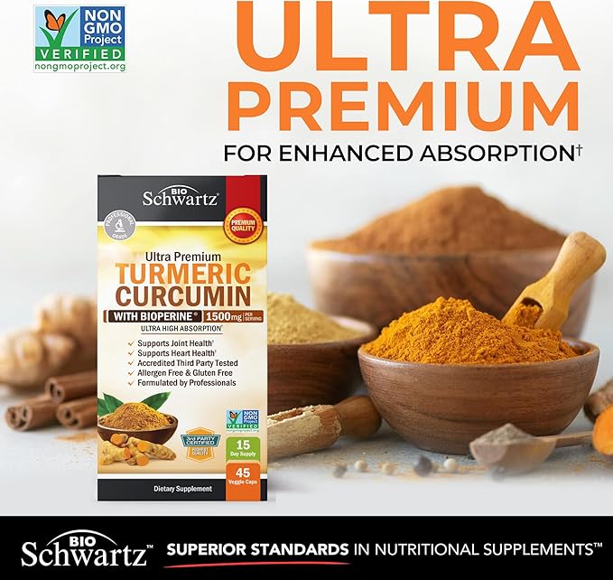 Turmeric Curcumin with Black Pepper Extract 1500mg - High Absorption Ultra Potent Turmeric Supplement with 95% Curcuminoids and BioPerine - Non GMO Tumeric Capsules for Joint Support - 45 Capsules
