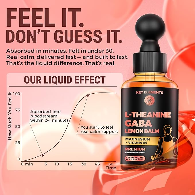 L Theanine and GABA Supplements | GABA Calming with Lemon Balm Extract, L-Theanine and Magnesium with B6 | Liquid GABA L Theanine Supplements | Stress Relief & Relaxation GABA Drops