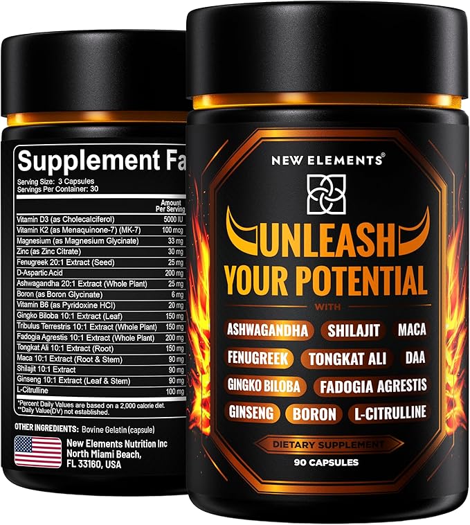 Natural Testosterone Booster Supplement for Men โ Test Booster with Tongkat Ali, Fadogia Agrestis, Shilajit, Ashwagandha, Ginseng, Tribulus, Boron, DAA, L-Citrulline, D3 K2, Zinc & Magnesium
