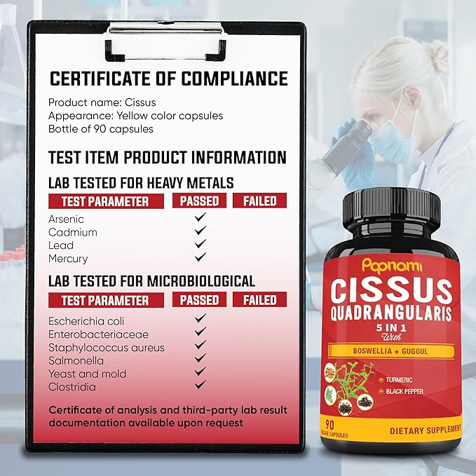 Super Cissus Quadrangularis Extract Capsules with Boswellia, Guggul, Turmeric, Pepper | 3 Months Supply