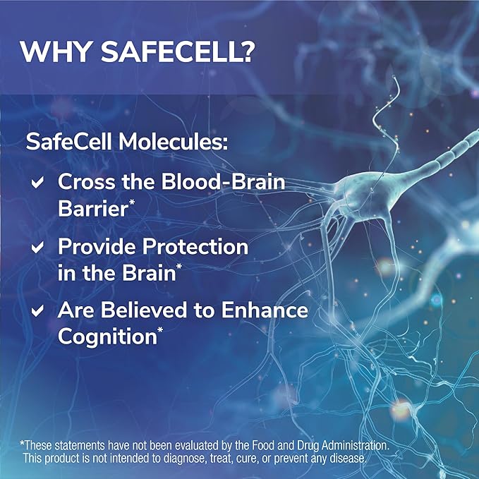 SafeCell S-Acetyl Glutathione Supplement for Neuro Health Support, Powerful Antioxidant to Help Neutralize Free Radicals, Hypoallergenic, 300mg, 60 Vegetarian Capsules