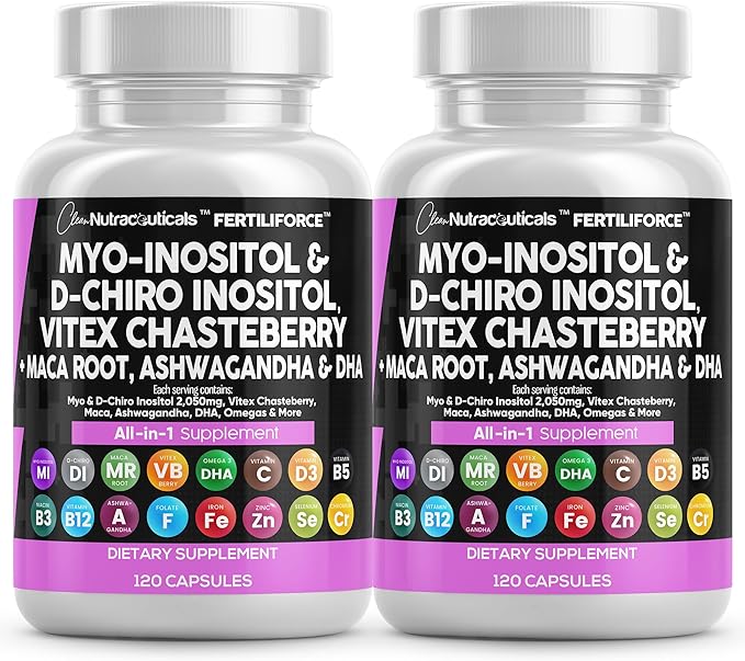 Myo-Inositol & D-Chiro Inositol 2050mg Fertility Supplement 40:1 Ratio - Prenatal Vitamins for Women with Ashwagandha Maca Root Vitex Chasteberry Iron DHA Folic Acid DIM Zinc - 2Pack