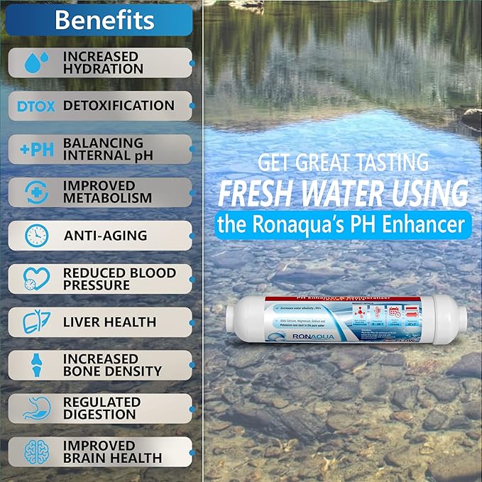 10-inch Universal Alkaline in-line Water Replacement Filter - PH Enhancer, and Re-Mineralizer – Post Filter for Under-Sink or Reverse Osmosis System - Restore Essential Minerals