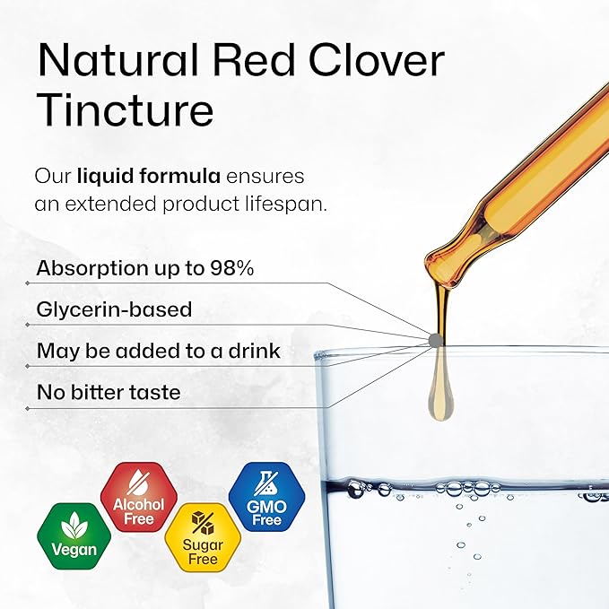 BIO KRAUTER Red Clover Tincture - Red Clover Extract - Liquid Supplement for Women's Support - Alcohol and Sugar Free - Vegan Drops 4 Fl.Oz.