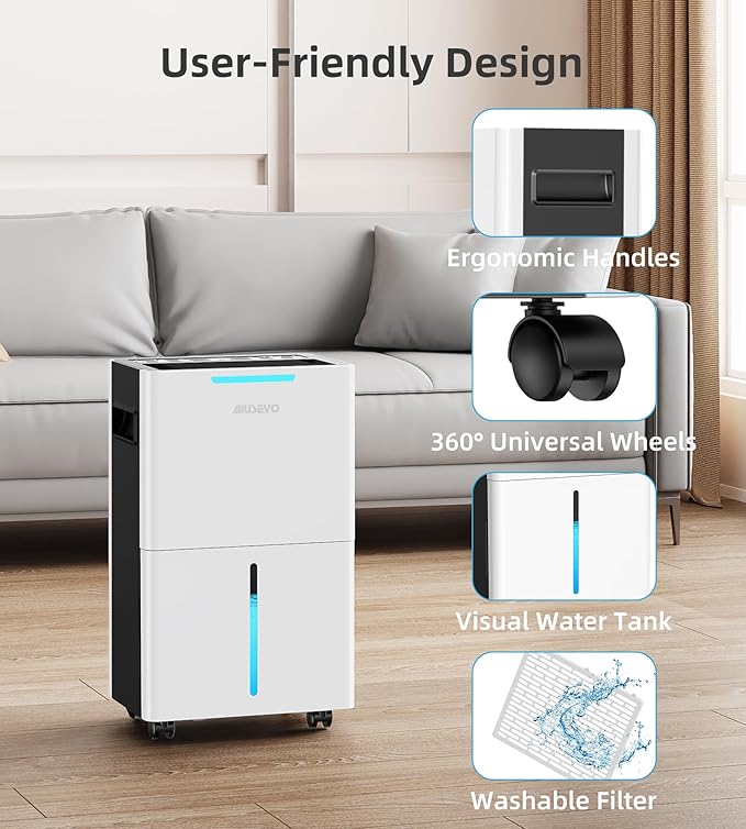 1500 Sq. ft Dehumidifier for Basement and Large Room, 21 Pints Dehumidifiers for Home with Drain Hose, Intelligent Humidity Control, 3 Modes, 24H Timer, Ideal for RV, Bathroom, Bedroom