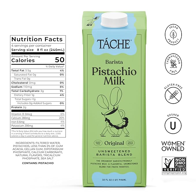 Táche Original and Unsweetened Barista Pistachio Milk Bundle, 32 oz, 6-Pack Each