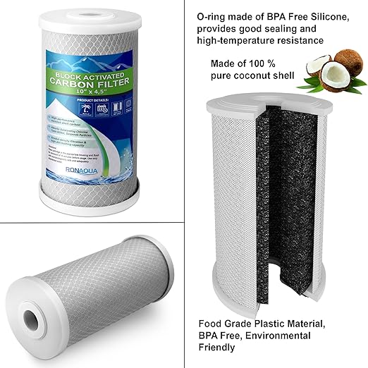 High Capacity 10 x 4.5ā Transparent Whole House Water Filter Purifier System with Presser Relief Button, 1ā Inlet/Outlet Brass Port & Yearly Supply (3) Coconut Shell Activated Block Carbon Cartridges