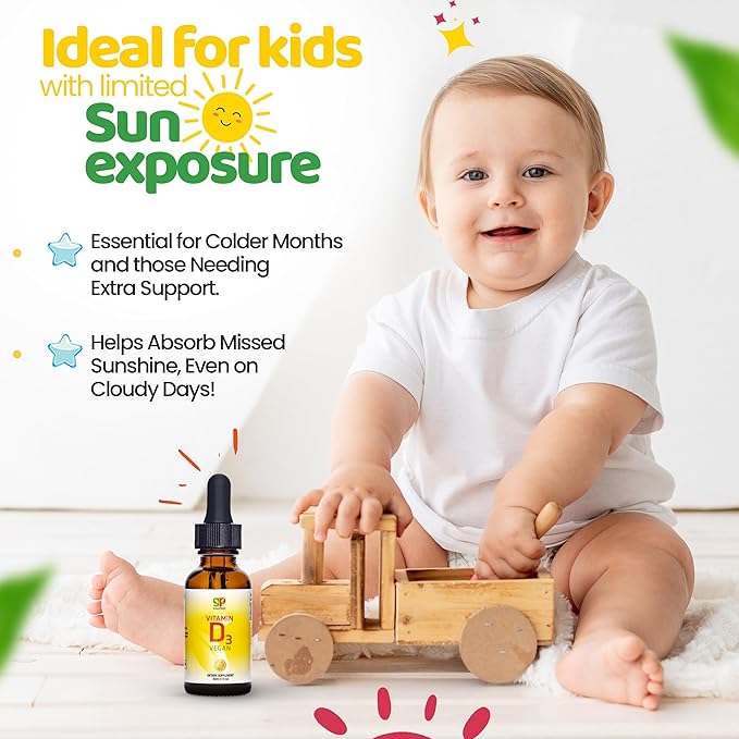 GreenPeach Liquid Vegan Organic Vitamin D 400 to 1600 IU - D3 Drops for Toddler, Kids, Baby & Infants, Vitamin D Baby Drops, Natural, 60 Servings