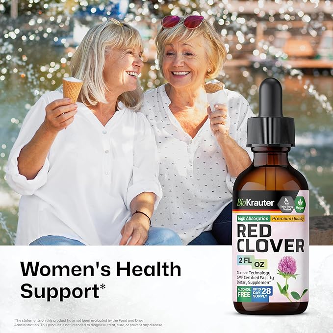 BIO KRAUTER Red Clover Tincture - Red Clover Extract - Liquid Supplement for Women's Support - Alcohol and Sugar Free - Vegan Drops 2 Fl.Oz.