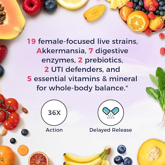 Vitalitown Probiotics for Women, 140 Billion CFU 20 Strains, Akkermansia Probiotic with Iron, Vitamin C B6 & B12, Digestive Enzymes, Cranberry, D-Mannose, Vaginal Probiotics & Prebiotics, 60 Capsules