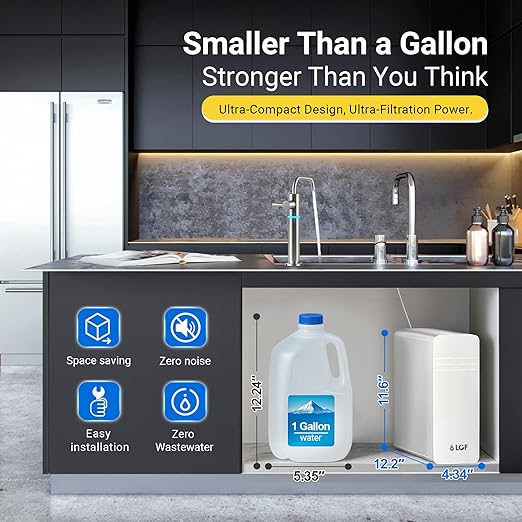 LCF 0.01μm Ultra-Filtration Under Sink Water Filter System, 3-Stage Alkaline Mineral pH+ Water Purifier, LED UV͎ Ultrąviolët SUS304 Faucet, Reduces up to 99.9% of Baçtёria, Bad Taste & Chlorine