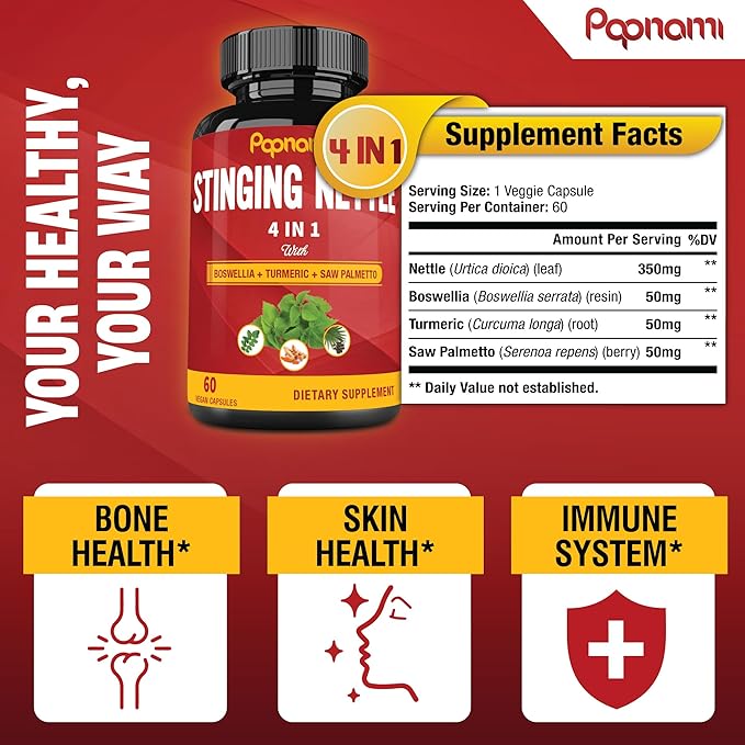 Stinging Nettle Extract Capsules with Boswellia, Turmeric & Saw Palmetto - 2 Month Supply for Joint, Body Management, Skin, Hair & Immunity