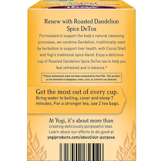 Yogi Tea Roasted Dandelion Spice DeTox - 16 Bags per Pack (4 Packs) - Organic DeTox Tea - Includes Roasted Dandelion Root, Dandelion Root, Cinnamon Bark, Cocoa Shell & More