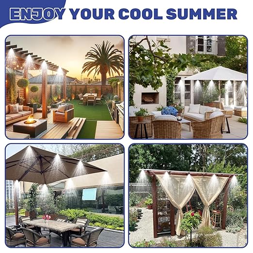 100FT Mister for Outside Patio Misting Cooling System, 100FT (30M) Misting Line+32 Brass Mist Nozzles+Water Filter, Outdoor Mister System for Garden Greenhouse Trampoline Waterparke