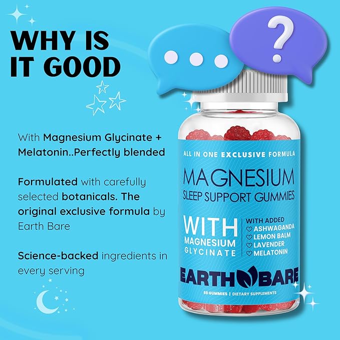 Sleep Gummies with Magnesium Glycinate, Melatonin, Ashwagandha, and Lavender – Extra Strength Sleep Support Gummies, Magnesium and Melatonin Supplement, 120 Count, 2 Month Supply