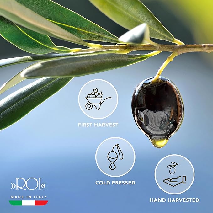 Roi Extra Virgin Olive Oil from Italy - Cucina Ligurian Olive Oil from Italy, First Cold Pressed, Pure, Polyphenol Rich EVOO, 34 fl oz (1 liter)