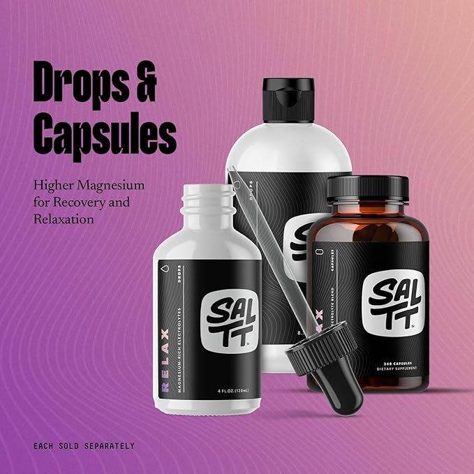 SALTT Relax Magnesium Drops - Ionic Magnesium Chloride w/Sodium, Potassium, Electrolytes - Trace Minerals Drops - Gluten Free, Sugar Free, Keto Friendly - from Utah's Great Salt Lake - 8.3 Fl Oz