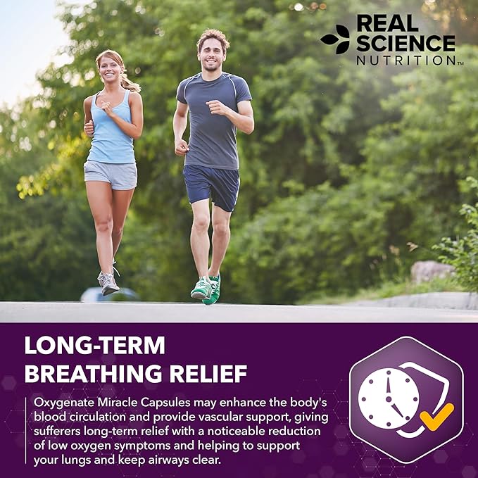 Real Science Oxygenate Miracle – Lung Support Supplement to Help Relieve Wheezing, Shortness of Breath, Rapid Heart Rate & Fatigue – Improves Circulation for Clear Lungs & Breath Support, 60 Caps