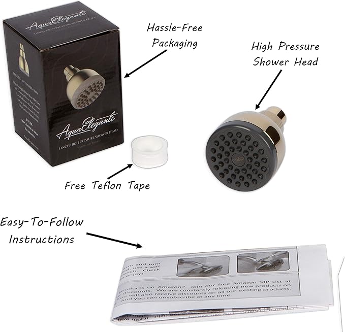 Aqua Elegante Low Water Pressure Shower Heads - Best High Pressure Boosting Wall Mount Showerhead - Indoor And Outdoor Modern Bath Spa Head, 2.5 GPM - Polished Brass
