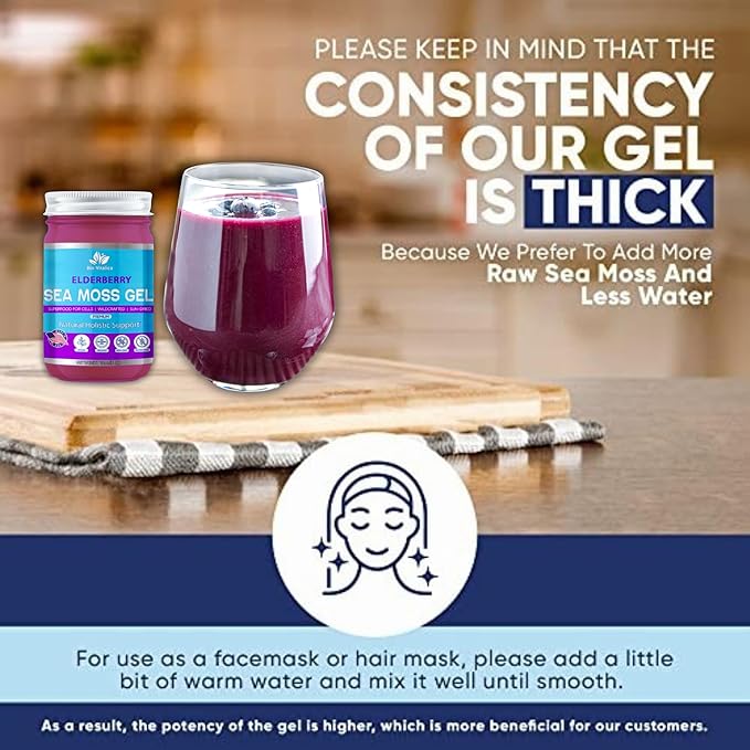 Sea Moss Gel by BioVitalica - Irish sea Moss raw Organic - Premium Quality - Dr Sebi, Vegan superfood for Cells - 100% Natural Seamoss Gel - (Pack of 3, Elderberry)
